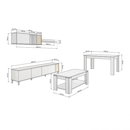 Pack salón con mesa de centro y mesa de comedor Nitza Max V1A 2