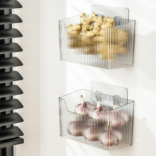 Large Capacity Wall-Mounted Garlic Storage Bin with Adhesive Mount