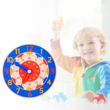 Wooden Cognitive Clock Educational Toy for Kids 4-6, Blue 14cm
