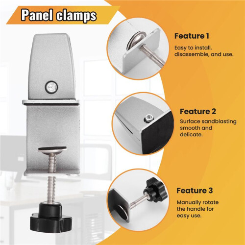 2 Pcs Office Desk Divider Clamp Privacy Screen Clip Holder Bracket Screen Baffle Clamp Partition for Table Clamp -Silver