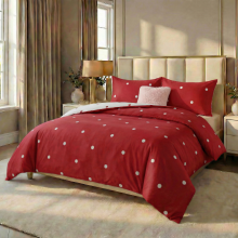 (Double, Red and White Dotted) Imperial Rooms Polka Dot Duvet Cover Set Reversible Quilt Cover Set with Pillowcases Single Double King Sizes