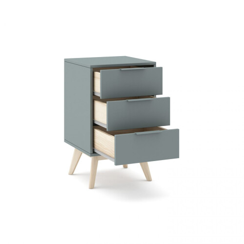 Mesita de noche de 3 cajones y patas en verde salvia y oak soft 40x65,5 cm Numa 1