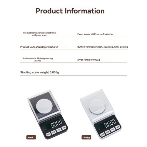 USB Charging High Precision Carat Scale Jewelry Scale Medicinal Materials Multi-Function Electronic Scale Black
