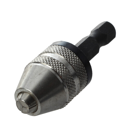 2X Silver+Black 6mm Keyless Drill Bit Chuck Quick Change Adapter Converter Hex Shank 1