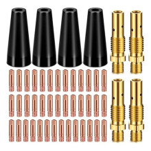 48Pcs Flux Core Gasless Nozzle Tips Kit KP1939-1 Flux Core Mig Contact Tips Gasless Nozzle Gas Diffusers