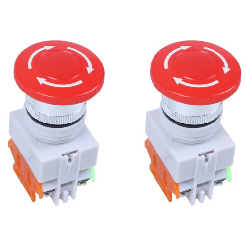 2X Red Mushroom Cap 1No 1Nc Emergency Stop Push Button  Ac 660V 10A