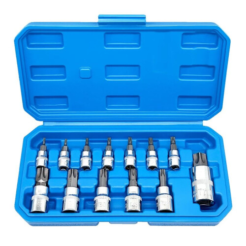 Conjunto de Soquetes Star Torx de 13 Unidades T8-T70 H2-H14, Soquetes CRV de 1/4 Polegadas, 3/8 Polegadas e Unidade de 1/2 Polegadas para Trabalho