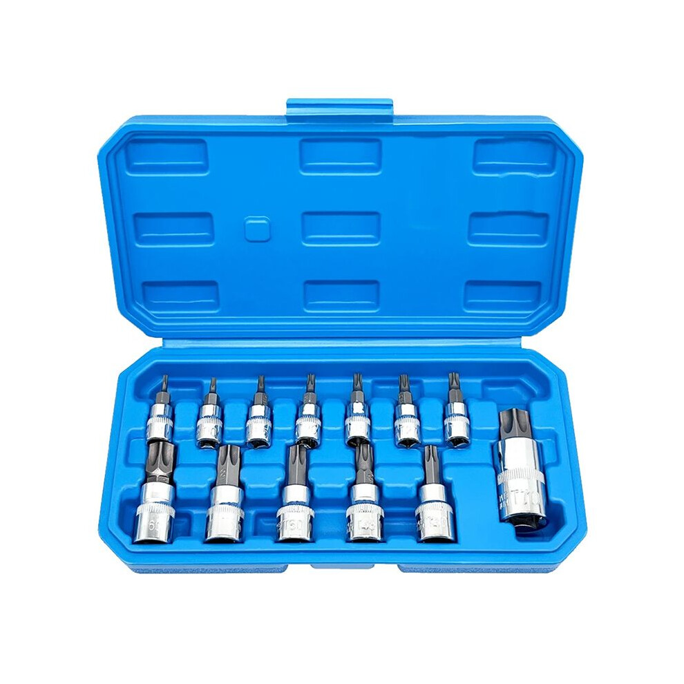 13Pcs Star Torx Bit Socket Set T8-T70 H2-H14,Crv Sockets 1/4Inch,3/8Inch & 1/2Inch Drive For Hand Use Work 4714039253844