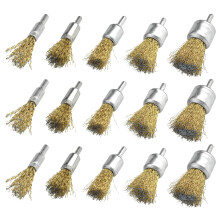 Set di Spazzole A Tazza Da 15 Pezzi con Gambo Tondo Da 1/4 di Pollice, Spazzola per Trapano A Filo Rivestito In Ottone di 5 Dimensioni per Progetto di
