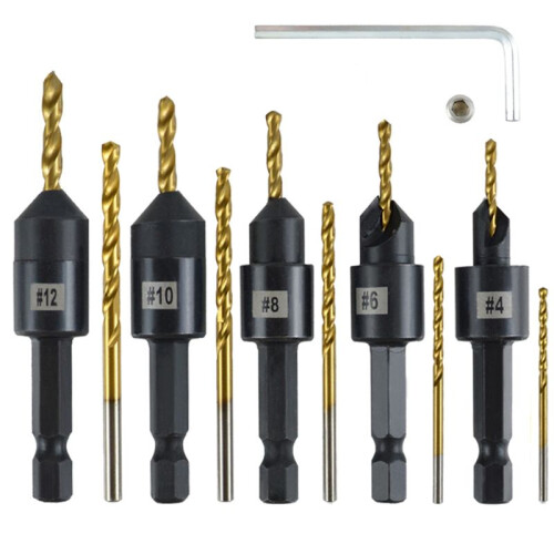Silence Combination Countersink Drill Bits Set, 4, 6, 8, 10, 12, High-Speed Steel Counter Sink Drill Bit Adjustable