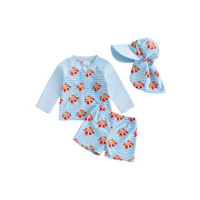 (6-12 Months, Blue) Boys' Rash Guard Set, 3 Piece Quick Dry Swimsuit Suit, Crab Print Long Sleeve Tops Swim Trunks Sun Cap Bathing Suit