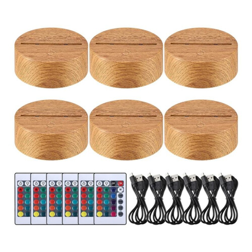 6 Pcs Christmas 3D Night LED Lamp Base Gift 16 Colors LED Light Display Base with Remote Control USB Cable Lamp Base