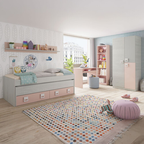 Cama doble juvenil con estante Kenia 2
