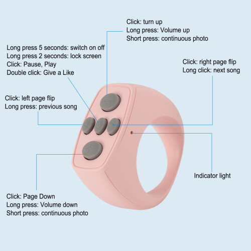 Bluetooth Remote Control Ring 10M Range 200mAh Pink for Video & Books 2