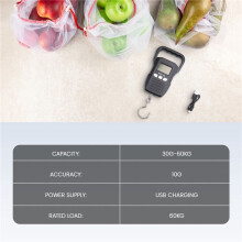 Black 60Kg/10G LCD Digital Hanging Scale USB Recharged Crane Hook Scales Courier Luggage Home Weighing Balance Tools