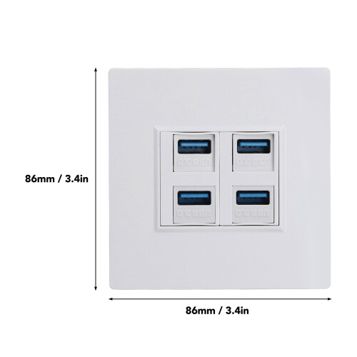 4-Port Ethernet Wall Plate USB 3.0 86x86mm Data Panel 1