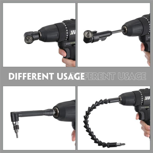 14 Pcs Flexible Drill Bit Extension Set 1/4 Inch Hex Bendable Drill Bit Extension 105 Right Angle Drill 90 Right Angle 2
