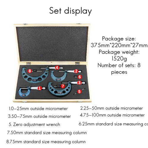 4Pcs 0-100Mm 0,01Mm Metrisches MessgeräT Messschieber AußEnmikrometer DickenmessgeräT Messschieber mit Etui 2
