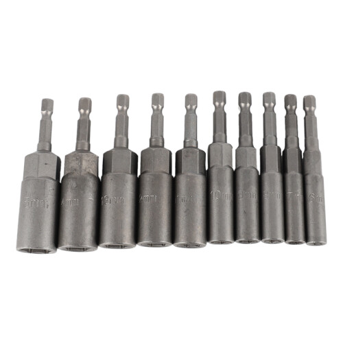 10Pc 1/4 Inch Wrench Hex Bit Socket Set Deep Long 1/2 Inch Impact Drill Socket Adapter Drill Bits 1