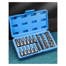 Profesjonalny Zestaw 34 Nasadek Torx i Nasadek Gwiazdkowych E-Torx, 1/4", 3/8", 1/2", Męskich i Żeńskich, do Narzędzi Ręcznych