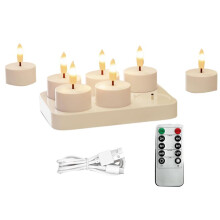 Rechargeable Flameless Tea Lights Candles with Charging Station 6Pcs Battery Tea Lights Candles with Remote & Timer