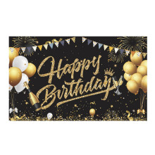 Birthday Backdrop Banner Black Gold Backdrop Sign Happy Birthday Party Decoration Set for Girls Men Women Celebration