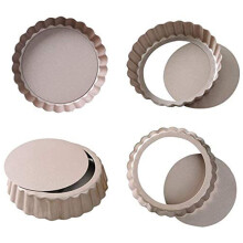 Tart Pan, 4 Inch Quiche Pan Removable Bottom Non-Stick Tin, for Oven Baking Carbon Steel Gold Pie Pan.(4 Packs)