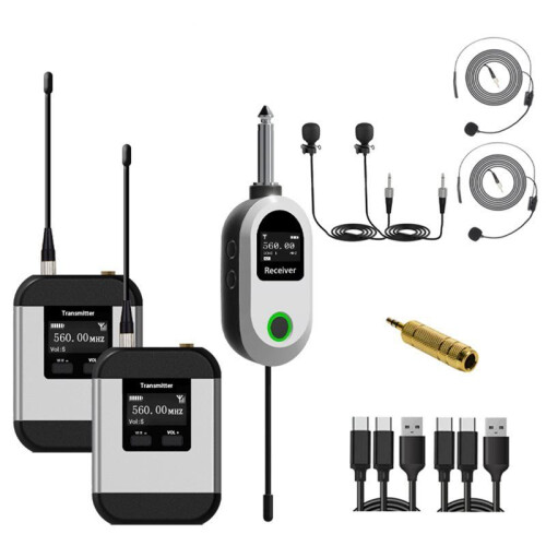 Sistema Microfonico Wireless UHF Microfono Lavalier e Indossabile A Doppia Testa per Eventi, Discorsi e Registrazioni B