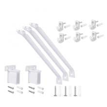 Opbergset voor camper - 17 inch ijzeren beugels (3), steunen (2), witte haken (6) met schroeven