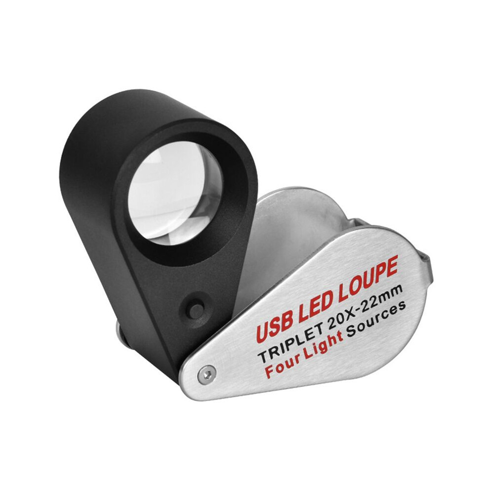 Light Rechargeable Four-Colour Source 13Led Magnifier Diamond Jeweler Loupe Necklace Gem Uv Lamp Pocket 20X