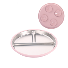 Assiette bébé en acier inoxydable avec ventouse, assiette enfant avec couvercle amovible en silicone, compatible lave-vaisselle