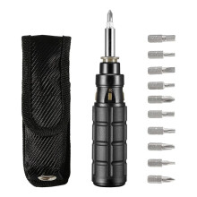 10-In-1 Multibit Ratchet Screwdriver, with Phillips/Slotted/Torx/Hex Bits and 1/4-Inch Nut Driver,with Belt Pouch