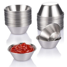 Paquete de 24 Vasos para Salsa de Acero Inoxidable, Vasos Redondos Reutilizables para Condimentos de 50 Ml, Vaso para Salsa para Mojar, Vaso de Metal