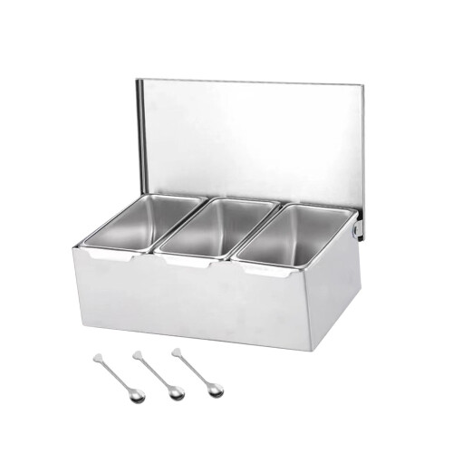 (Three Grids) Premium Spice Containers Storage Box Multi Compartments Kitchen