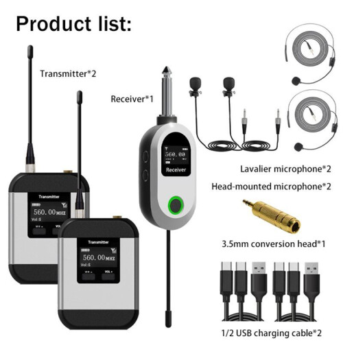 Sistema Microfonico Wireless UHF Microfono Lavalier e Indossabile A Doppia Testa per Eventi, Discorsi e Registrazioni B 1