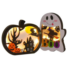 Halloween Wooden Lighted Pumpkin for Tabletop 2pcs Light  Pumpkin  Lamp Shadow Box Halloween Decorations Ornament