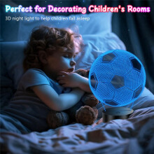 Lampe de Football pour Enfants, Veilleuse Illusion 3D, 16 Couleurs, Télécommande, Cadeau Idéal pour les Garçons,