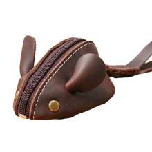 Vintage Coin Purse Small Wallet Men Women Cute Mouse Storage Bag Zipper Pocket Dark Brown