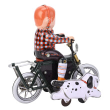 Classic Wind-Up Toy Retro Boy & Dog on Bike