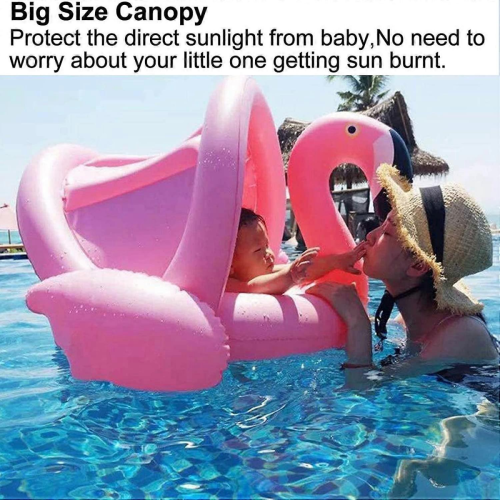 Βρεφικό Κολυμβητήριο Flamingo με Αντηλιακό, Βοήθημα Κολύμβησης για Μωρά, Φουσκ 2
