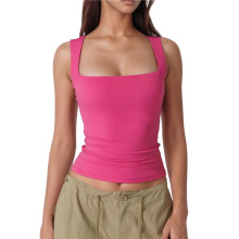 Canotta Senza Maniche con Scollo Quadrato da Donna, Colore Rosso Rosa, Taglia S