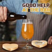 24 Pcs Magnetic Bottle Opener 2.5In DIY Bamboo Heart Shape Beer Openers Wooden Fridge Magnet Refrigerator Sticker Gift