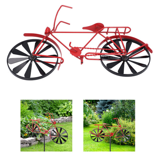 Red Vintage Bicycle Wind Spinner Iron Stake