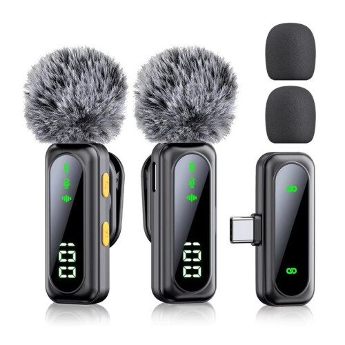 Professional Wireless Lavalier Microphone System with  Noise Reduction LED Power Display for Live Streaming Vlog B
