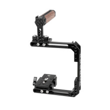 Universal Adjustable Camera Cage with  Quick Release Baseplate Wooden Handle for