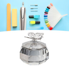 Large Transparent Glass Nail Art Dappen Dish with Alloy Lid, Multifunctional