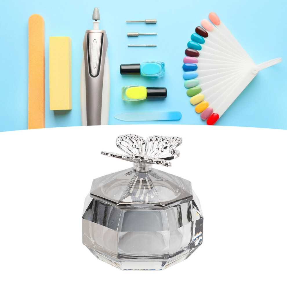 Large Transparent Glass Nail Art Dappen Dish with Alloy Lid, Multifunctional
