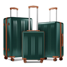 (Green/Brown, 20+24+28Inch) 20/24/28Inch Hard Shell 4 Wheels Suitcase Cabin Luggage Travel Case ABS+PC