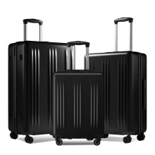 (Black, 20+24+28Inch) 20/24/28Inch Hard Shell 4 Wheels Suitcase Cabin Luggage Travel Case ABS+PC