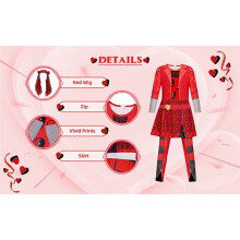 Princess Red Costume for Girl Rise Red Jumpsuits with Wig Kids Dress Outfits Halloween Partys Cosplay 5-12Y XS
